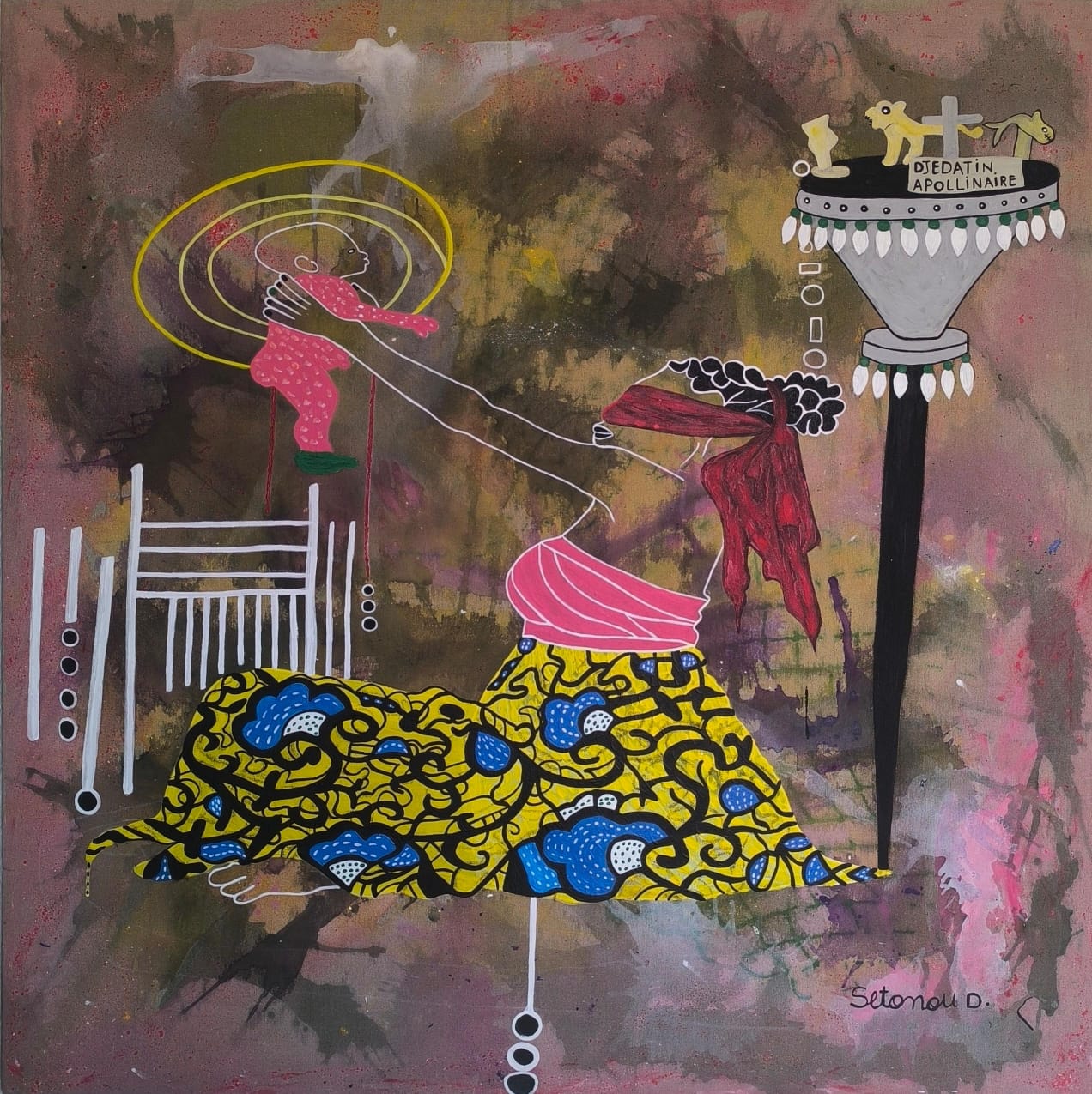 Entre deux mondes, 2026, Acrylique sur toile, 130 × 130 cm, par Setonou Djédatin