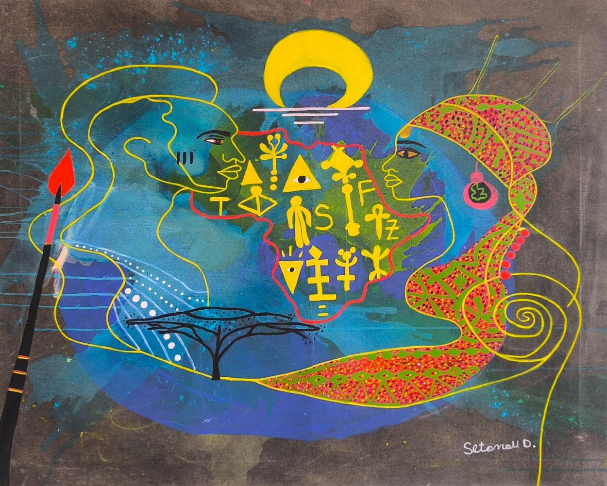 L’Âme d’un peuple, 2025, Acrylique sur toile, 80 × 100 cm, par Setonou Djédatin