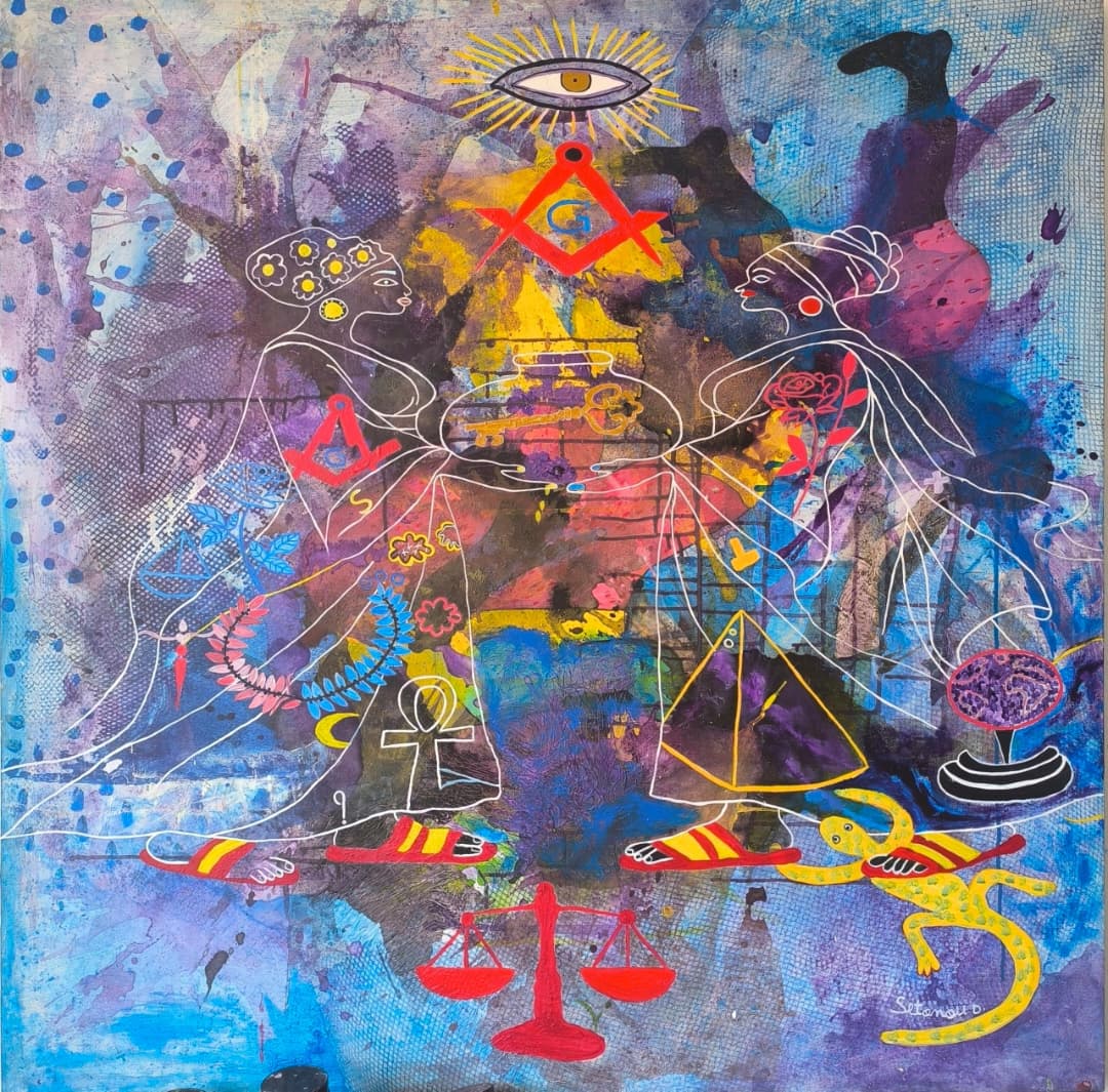 L’Initiation, 2026, Acrylique sur toile, 130 × 130 cm, par Setonou Djédatin